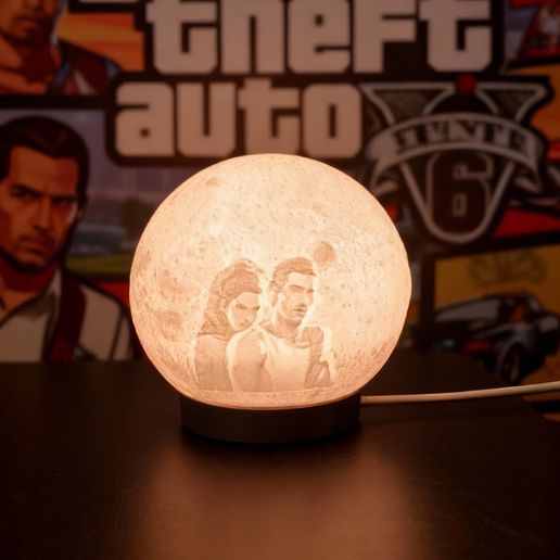 Fortnite-Globe-Scene-6.jpeg GTA 6 Lithophane Globe (3-Image Edition) | 10cm Sphere + Base for 001 Puck Light | Internal Supports Only | STL with Commercial Licence