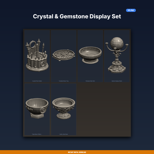 Crystal & Gemstone Display Set - 6-Model STL Bundle