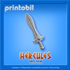 printobil_HerculesSword.jpg Free STL file PLAYMOBIL HERCULES - GREEK SWORD - PLAYMOBIL COMPATIBLE PARTS FOR CUSTOMIZERS・3D printing model to download, printobil