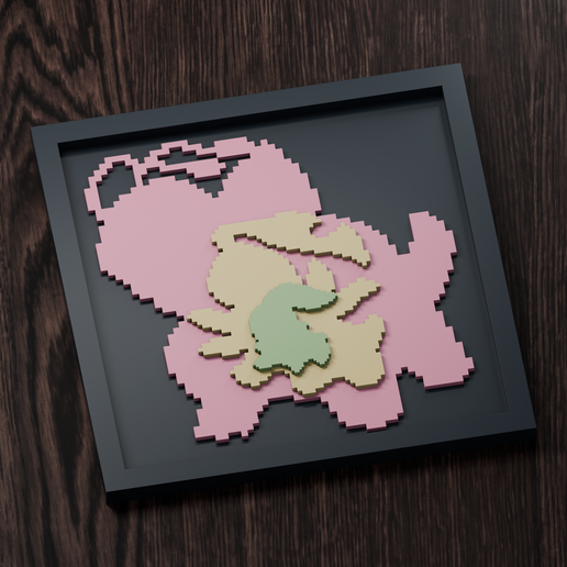 Meganium Line - Pokemon Silhouette Frame | Gen 2 sprite style | STL