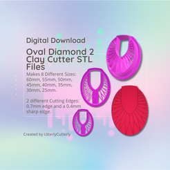 Cover-7.png Clay Cutter STL File Oval Diamond 1 - Ohrring Digital File Download- 8 Größen und 2 Ausstecherversionen, Ausstecher