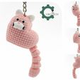 il_fullxfull.5731634235_peyt.jpg Valentine Crochet Heart Cat Keychain by Cobotech, Articulated Toys, Desk Decor, Cute Keychain, Valentine&#39;s Day Gift