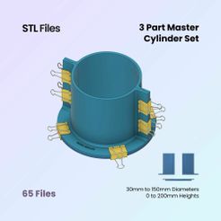 3-Part-Master-Cylinder-Set-65.jpg Cylinder Mold Housing File Set - 65 Files - 13 Diameters, Mold Frames, Mold Making Containers