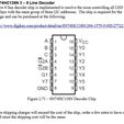 SN74HC138N 3 - 8 Line Decoder ‘A 3 to 8 line decoder chip is implemented to resolve the issue controlling all LED displays with the same group of three I2C addresses. The chip is required for the design and can be purchased at the following: http://www.digikey.com/product-detail/en/SN74HC138N/296-1575-5-ND/277221 Figure 2.71 — SN74HC138N Decoder Chip Since shipping charges will exceed the cost of the chip, order a few extra to have on hand since the shipping cost will be the same: Back to the Future Time Circuit 3D Printed Clock