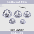 1.png Seashell Clay Cutter Digital STL File for Polymer Clay | DIY Jewelry and Cookie Making Tool | 5 sizes