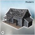 1-PREM.jpg Ruined wooden building with exposed framework, side annex, and large doors (17) - Modern WW2 WW1 World War Diaroma Wargaming RPG Mini Hobby