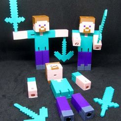 Steve_Articulated-0.JPG Free STL file Minecraft Steve Articulated・3D print design to download