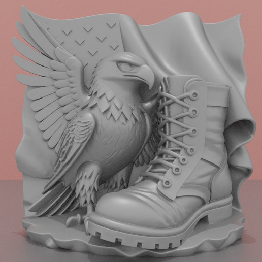🇺🇸 American Eagle, Soldier Boot & Flag 3D STL | Patriotic Bas-Relief Model | FDM & SLA Compatible | No Supports Needed