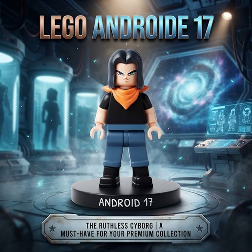 Android 17 Lego Estilo Minifigura The Ruthless Cyborg Dragon Ball Z Estatua Coleccionable Modelo 3D OBJ RAR
