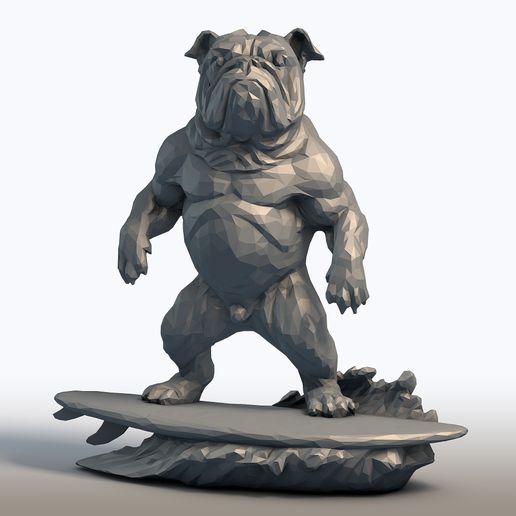 Low Poly Bulldog Surfer Sculpture - Geometric Surfing Dog - Beach Themed Decor 3D model