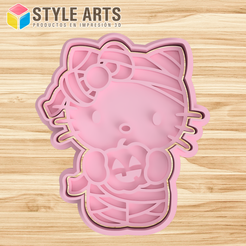 HELLO-KITTY-MOMIA.png STL file Hello kitty Mummy cookie cutter - Halloween Cookies・3D printer design to download