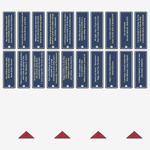 Classic Literature Quote Bookmarks - 20 Two-Color Bookmarks + 4 Corner Clips