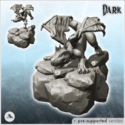 1-PREM.jpg STL file Young winged dragon sitting on rock (26) - Medieval Dark Chaos Animal Beast Undead Tabletop Terrain・3D print design to download