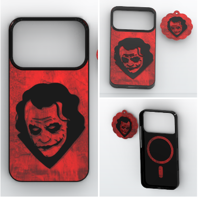 3D Printable Gothic Clown Portrait Phone Case for iPhone 18 Pro with Magnetic Alignment and Matching Keychain