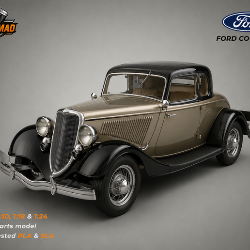 Ford Coupe 1934 – Classic 3-Window Coupe STL 3D Print Model