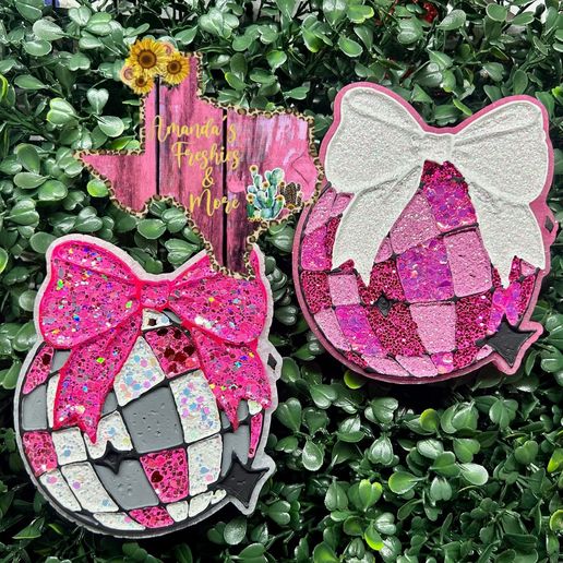 Disco Ball with Bow Freshie Mold - 3D Model Mold Box for Silicone Freshie Moulds