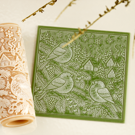 Winter Birds Texture Roller – Snowy Village Clay Roller