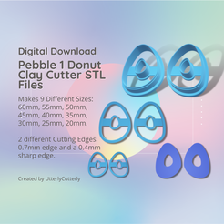 Cover-7.png Archivo 3D Guijarro 1 Cortador de Arcilla Donut - Archivo Digital Orgánico Descargar- 9 tamaños y 2 Versiones de Cortador Pendientes, Colgante, Pasador・Modelo para descargar y imprimir en 3D
