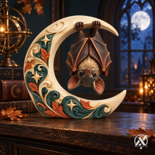 Bat Acrobat Moon Arch — Decorative figurine 3D Print Model