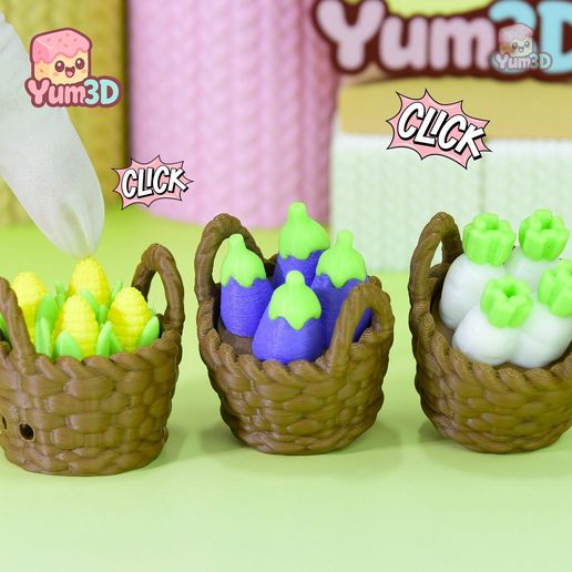 Yum3D Farm Harvest Baskets Set of Clicker Keychains - Cute Backpack Keychain