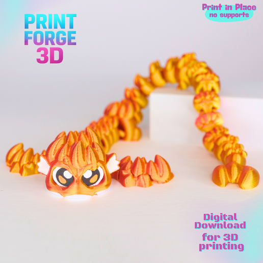 🔥 Long Flame Dragon Flexi | Print-in-Place Articulated | No