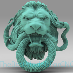 Lion-Snake-Door-Knocker.png 3D Model STL File for CNC Router Laser & 3D Printer Lion Snake Door Knocker