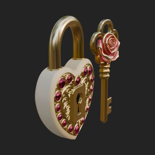 Jeweled Heart Lock Pendant Design 4 - 3D Print Model