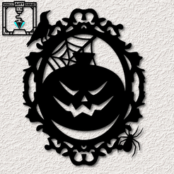 project_20230913_1402362-01.png STL file jack o lantern wall art jackolantern pumpkin halloween wall decor with spider・3D print design to download