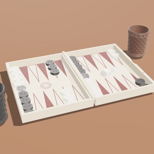 Backgammon Travel Case Set - Folding Hinged Board with 30 Checkers, 2 Dice Cups, Dice and Doubling Cube