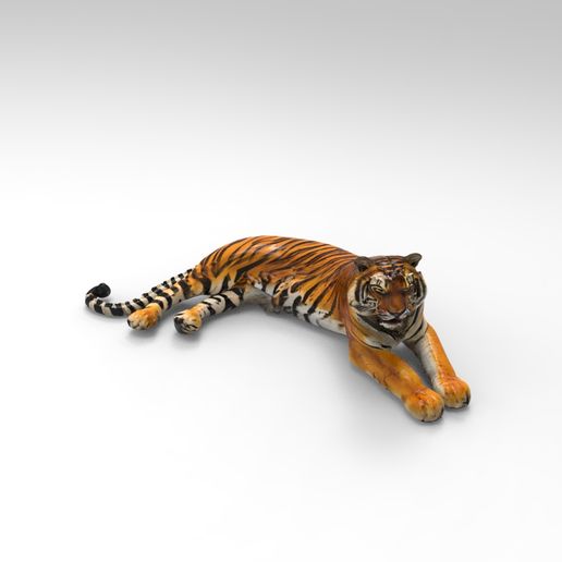 1/32 Scale Lying Tiger - Realistic Resting Wild Animal Figure for Slot Car Diorama, Safari Scene & Miniature Display