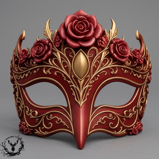 Gothic Crimson Rose Masquerade Mask