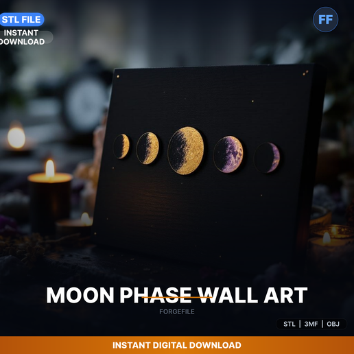 Wall Hanging Showing 5 Moon Phases In A Row, Minimal - 3D Printable STL File
