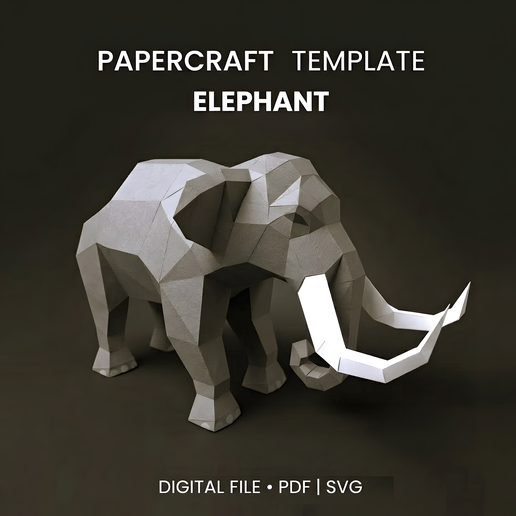 Elephant Paper Craft, Elephant Papercraft Template, Low Poly 3d