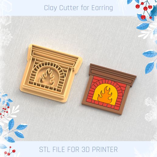 Christmas Fireplace Clay Cutter, Winter Earring Cutters, Christmas Clay Cutters, Mini Clay Cutters 3 Sizes 3D model