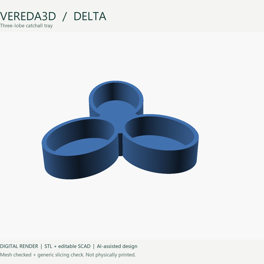 Vereda3D Delta — Three-Lobe Catchall Tray | STL + SCAD