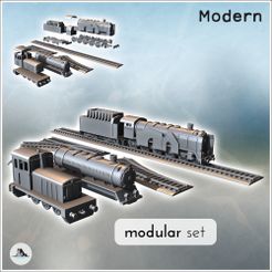 1-PREM.jpg Set of steam and diesel locomotives with various types of tracks (3) - Modern WW2 WW1 World War Diaroma Wargaming RPG Mini Hobby