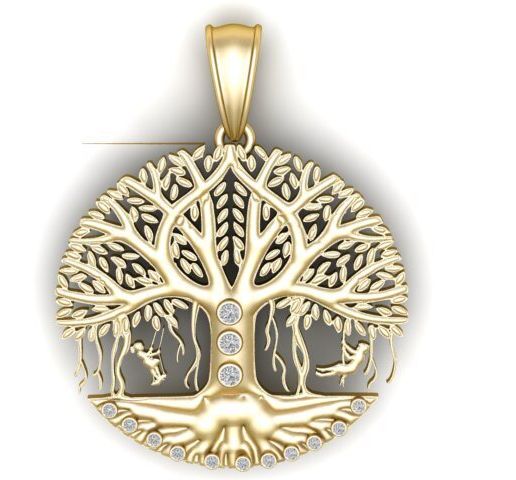 Gold Tree of Life Pendant with Crystal Accents
