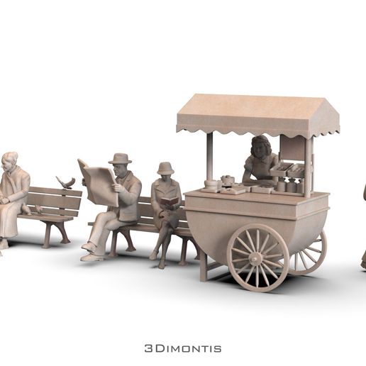 6565565.jpg Street Scene People Bench Vendor Cart for 3D Printing Diorama 3D print model