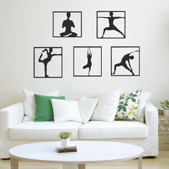 yoga-postions-sqaure-display.png STL file Square Yoga Positions - Wall Art Decor・3D printing design to download
