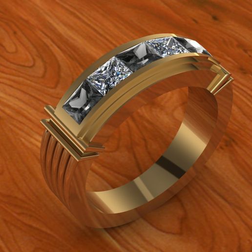 Ring with square stones 3.5 mm 3D model