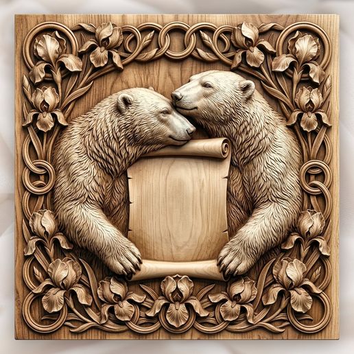 Polar Bear Couple Love Scroll CNC Relief STL