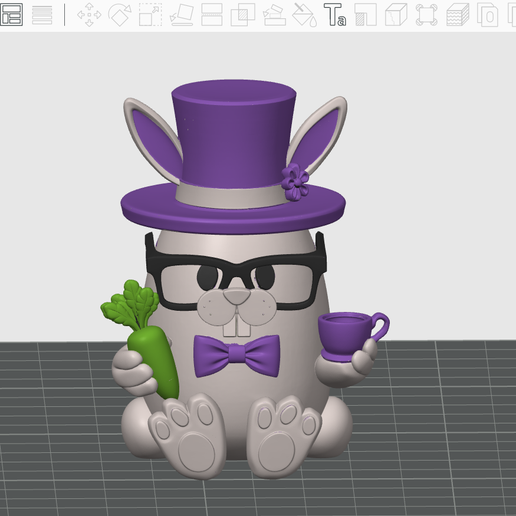 Dapper Bunny Scholar - Multi Color 3D Print Model with Carrot & Coffee Cup