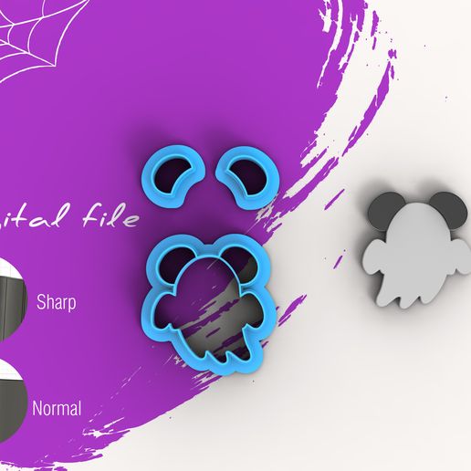 Halloween Mickey Ghost Polymer Clay Cutter | Digital STL File | 4 Sizes | 2 Cutter Versions 3D model