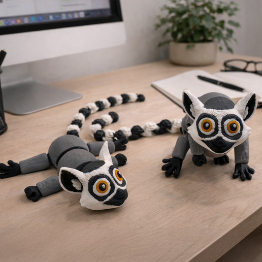 Flexible Lemur Figure STL & 3MF, Articulated Lemur Toy, Cute Flexi Animal, Digital Download
