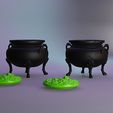 xx13.jpg Witch’s Cauldron with Removable Bubbling Potion – Smooth & Aged Versions – Halloween Miniature STL