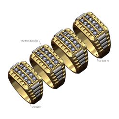 Double-Diamond-arc-Recta-Presidential-link-Undulated-signet-size7to10-00.jpg STL-Datei Doppelte Reihe Diamant runden oberen Präsidentschafts Link fügt Ring 3D-Druck Modell・Modell zum Herunterladen und 3D-Drucken