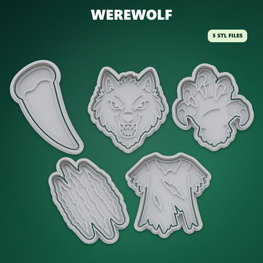 Werewolf Cookie Cutter Kit STL – 3D Print Biscuit Mold Set