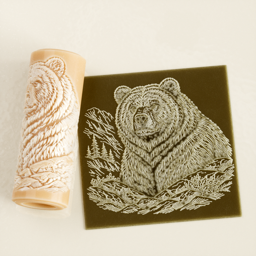 Grizzly Bear Texture Roller STL File – Mountain Wildlife Engraving – Digital Download