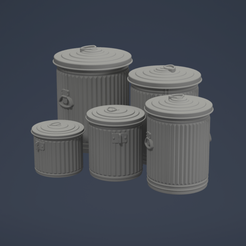 WW2TrashCanCombination.png STL file US Army Trash Can Set1/72 (32, 24, 16, 10 and 5Gals)・3D printing model to download