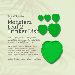 Cover-7.png Monstera 2 Trinket Dish STL File - Digital Download -5 Tamaños- Homeware, Boho Modern Design